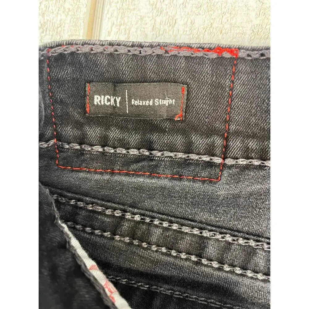 True Religion Ricky Straight Relaxed Jeans Men 38 Black Y2K Streetwear